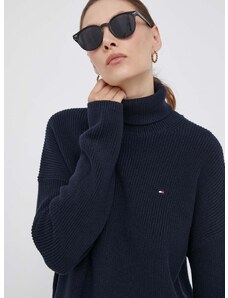 Памучен пуловер Tommy Hilfiger в тъмносиньо с поло