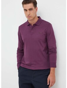 Памучна блуза с дълги ръкави Calvin Klein в лилаво с изчистен дизайн