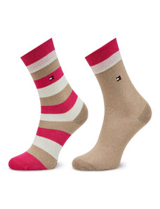 Комплект 2 чифта дълги чорапи детски Tommy Hilfiger 354009001 Sand/Pink Combo 053