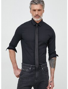 Риза Calvin Klein мъжка в черно с кройка по тялото класическа яка K10K109891