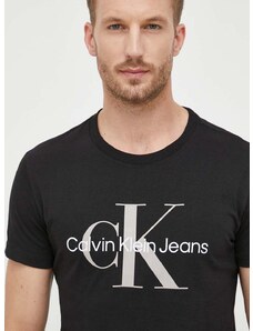 Памучна тениска Calvin Klein Jeans в черно с принт J30J320806