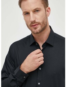 Риза Calvin Klein мъжка в черно с кройка по тялото с класическа яка