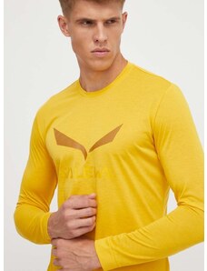 Спортна блуза с дълги ръкави Salewa Solidlogo в жълто с принт