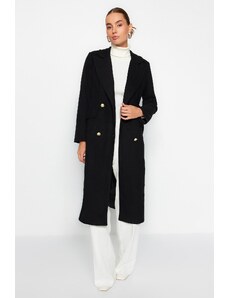 Trendyol Дълго черно палто с маншети с колан