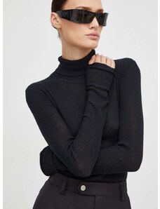 Пуловер By Malene Birger дамски в черно от лека материя с поло