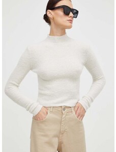 Вълнен пуловер Drykorn дамски в бежово с ниско поло