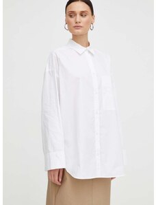 Памучна риза By Malene Birger дамска в бяло със свободна кройка с класическа яка