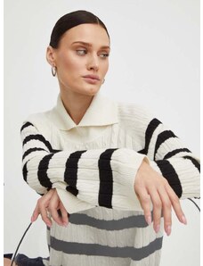 Вълнен пуловер Lovechild дамски в бежово с поло
