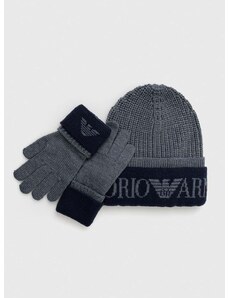 Детски шапка и ръкавици Emporio Armani в сиво