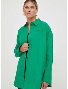 Памучна риза Résumé дамска в зелено със свободна кройка с класическа яка