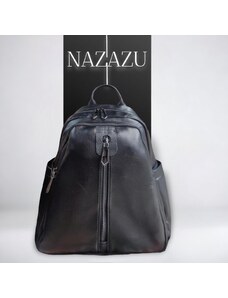 NAZAZU Дамска раница 2 в 1 от естествена кожа с лимитирани ципове - Черна 5373