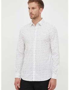 Риза Guess мъжка в бяло с кройка по тялото с класическа яка
