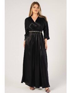 LoveYourCurvy Луксозна официална дълга черна макси рокля от сатенирана материя
