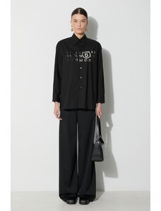 Памучна риза MM6 Maison Margiela Long-Sleeved Shirt дамска в черно със стандартна кройка с класическа яка S62DT0023