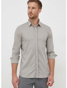 Риза Calvin Klein мъжка в сиво с кройка по тялото с класическа яка