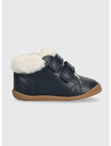 Детски кожени зимни обувки Pom D'api FLEX-UP EASY FUR в тъмносиньо