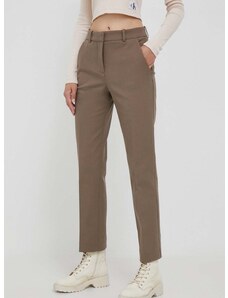 Панталон Calvin Klein в сиво с кройка тип цигара, с висока талия