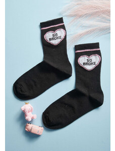 Comfort Дамски чорапи със сърце и лого - Черно