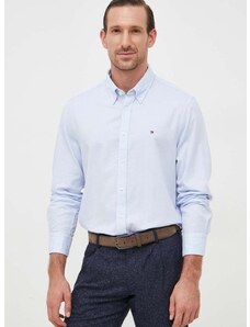 Памучна риза Tommy Hilfiger мъжка в синьо със стандартна кройка с яка с копче