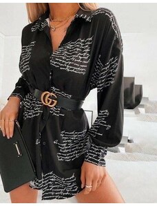 Creative Дамска рокля тип риза в черно с принт - код 65077