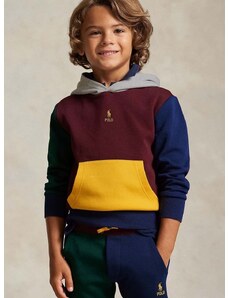 Детски суичър Polo Ralph Lauren в бордо с качулка с изчистен дизайн