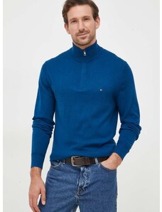 Пуловер с кашмир Tommy Hilfiger в синьо от лека материя с ниско поло