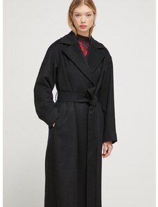Вълнено палто HUGO в черно преходен модел