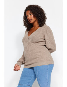 Trendyol крива норка двойна гърди яка трикотаж пуловер