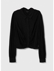 Риза Guess дамска в черно със стандартна кройка с класическа яка