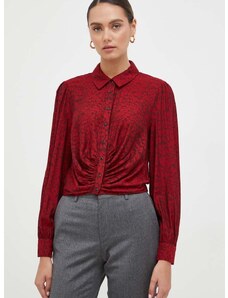 Риза Guess дамска в червено със стандартна кройка с класическа яка