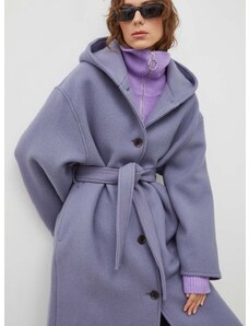 Вълнено палто Samsoe Samsoe в лилаво преходен модел с уголемена кройка