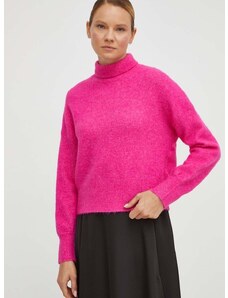 Samsoe Samsoe Вълнен пуловер Samsoe NOLA дамски в розово от лека материя с ниско поло F18322002