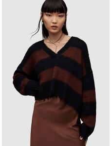 Пуловер с вълна AllSaints LOU CROP дамски в кафяво