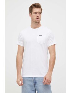 Памучна тениска Barbour в бяло с изчистен дизайн