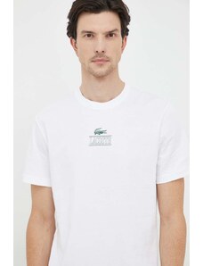Памучна тениска Lacoste в бяло с принт