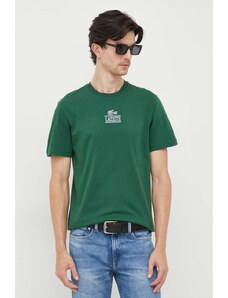 Памучна тениска Lacoste в зелено с принт