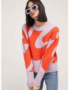 Пуловер с вълна On Vacation дамски в оранжево от топла материя