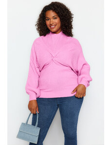 Trendyol крива розов възел подробни трикотаж пуловер