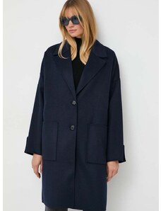 Вълнено палто BOSS в синьо преходен модел с уголемена кройка