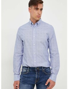 Памучна риза Gant мъжка в синьо със стандартна кройка с яка с копче