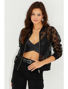Cool & Sexy Cool &; Секси Дамски Черно Zippered Ruched Bomber Jacket ST823