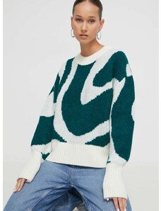Пуловер с вълна On Vacation дамски в зелено от топла материя