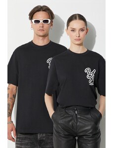 Памучна тениска Y-3 в черно с принт