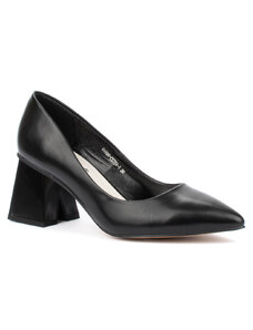Черни елегантни обувки от еко кожа с модерен ток