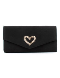 Дамска чанта набук в черен цвят с катарама сърце