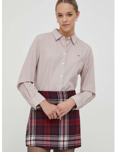 Памучна риза Tommy Hilfiger дамска в бордо със стандартна кройка с класическа яка