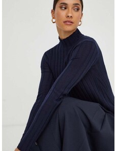 Вълнен пуловер Ivy Oak дамски в тъмносиньо от лека материя с ниско поло