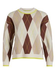 VILA Пуловер 'ARGIE' светлобежово / тъмнокафяво / лимоненожълто / бяло