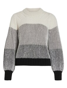 VILA Пуловер 'Alina' тъмносиво / черно / естествено бяло