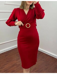 Creative Дамска рокля с ефектно деколте в червено - код 45016